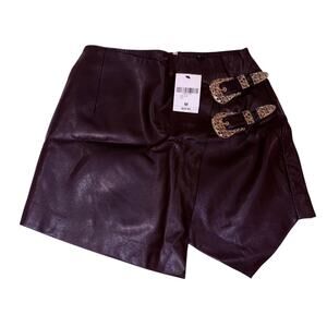 Forever 21 Faux Leather Skirt w Buckles Black/Silver NWT